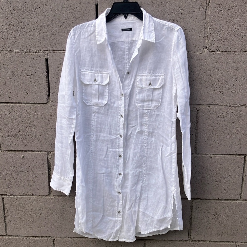 Crisp White Linen shirt dress with 2 pockets